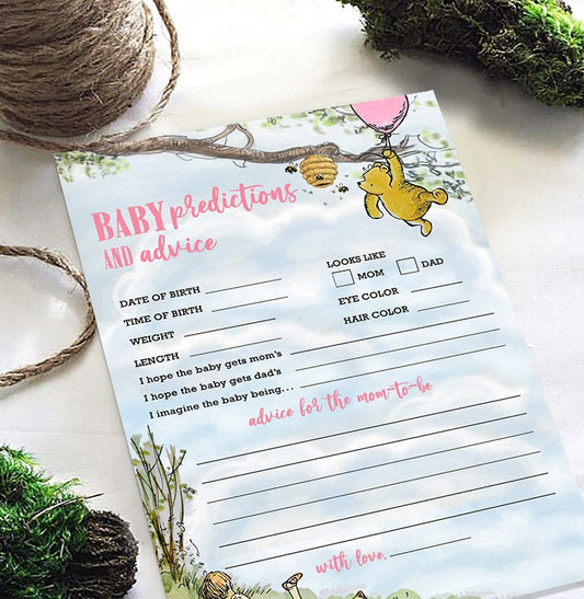 Classic Winnie The Pooh Baby Shower Games - Baby Predictions and Advice to Mom To Be or New Parents - Pink For Girls