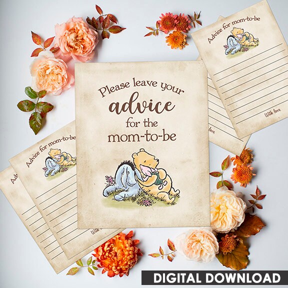 Advice for Mom-to-be Sign with Advice Cards - Downloadable Winnie the Pooh Party Sign - spikes.digitalshop