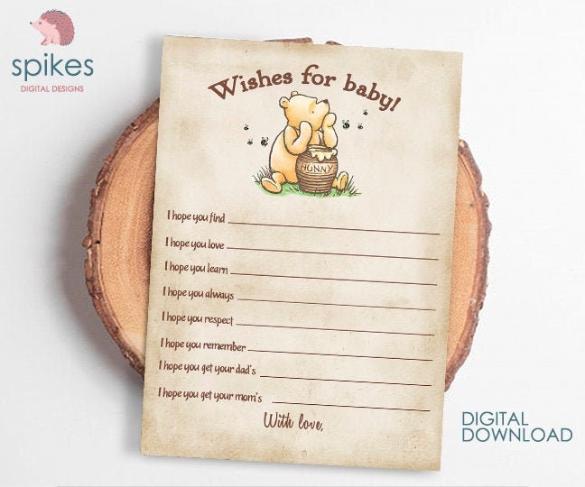 Downloadable Classic Winnie The Pooh Baby Shower Activity - Well Wishes for Baby - Message for Baby - Instant Download - spikes.digitalshop