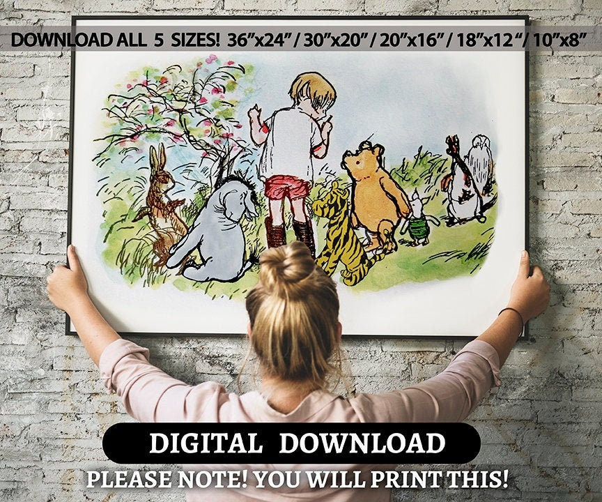 Downloadable Classic Winnie The Pooh and Friends Wall Art Poster / Nursery Baby Room Wallart Sign Digital Print/Download in Seconds!