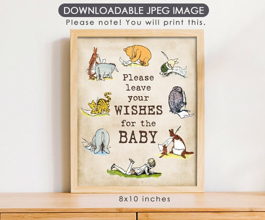 Please Leave Wishes for Baby - Downloadable Winnie the Pooh Party Sign - spikes.digitalshop