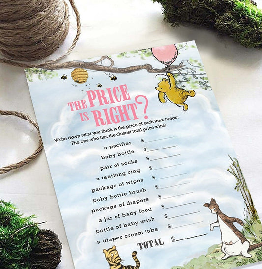 Classic Winnie The Pooh Baby Shower Games - The Price Is Right - Pink For Girls