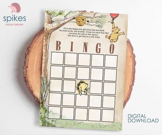 Classic Winnie The Pooh Baby Shower Games - BINGO Card - Instant Download - spikes.digitalshop