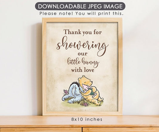 Thank You for Showering - Downloadable Winnie the Pooh Baby Shower Sign - spikes.digitalshop