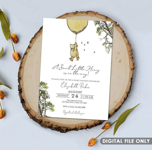 Classic Winnie The Pooh Invitation Card / Gender Neutral / Boy Girl / Personalized for you / Digital Only / Baby Shower or Birthday