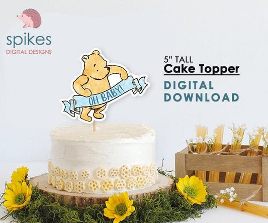 Classic Winnie The Pooh Cake Topper or Centerpiece Decoration / Blue for Boy Baby Shower / Instant Download / Oh Baby
