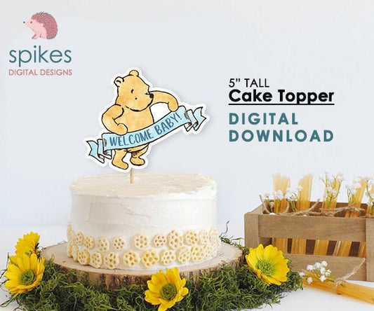 Classic Winnie The Pooh Cake Topper or Centerpiece Decoration / Blue for Boy Baby Shower / Instant Download / Oh Baby/ Welcome Baby - spikes.digitalshop