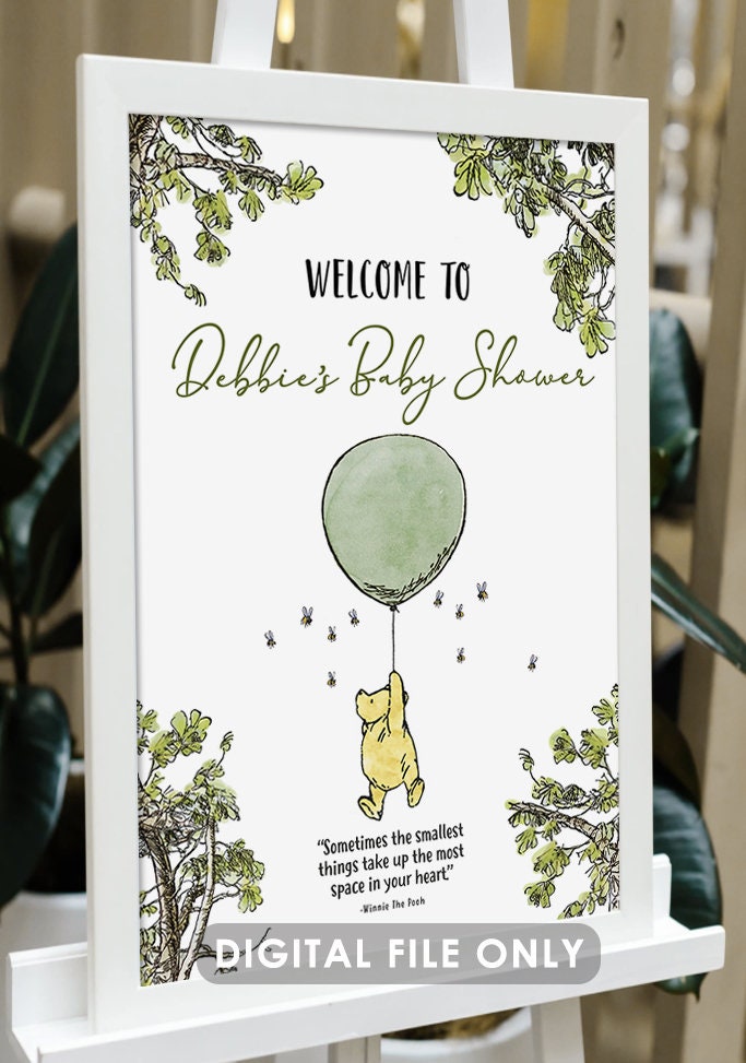 Classic Winnie The Pooh Baby Shower Birthday Poster / Welcome Sign / Personalized Digital File/ Blue Yellow Pink Green Gender Neutral