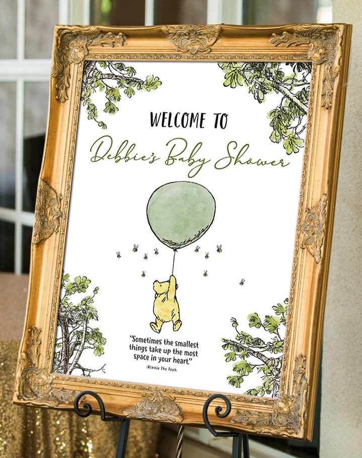 Classic Winnie The Pooh Baby Shower Birthday Poster / Welcome Sign / Personalized Digital File/ Blue Yellow Pink Green Gender Neutral