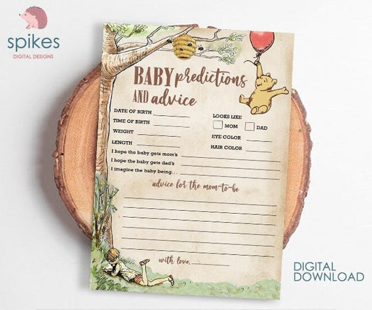 Classic Winnie The Pooh Baby Shower Games - Baby Predictions and Advice to Mom To Be - Instant Download - spikes.digitalshop