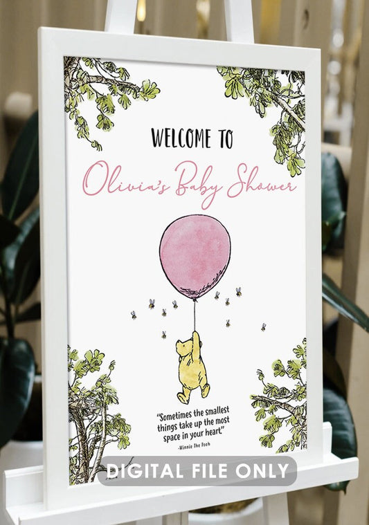 Classic Winnie The Pooh Baby Shower Birthday Poster / Welcome Sign / Personalized Digital File/ Blue Yellow Pink Green Gender Neutral