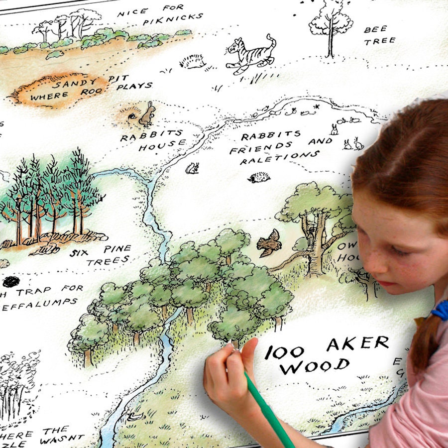 100 Hundred Acre Wood Map Coloring Poster / Digital File/ PDF Format / Classic Winnie The Pooh / Download Now! - spikes.digitalshop