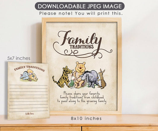 Family Traditions - Downloadable Winnie the Pooh Party Sign & Card - spikes.digitalshop