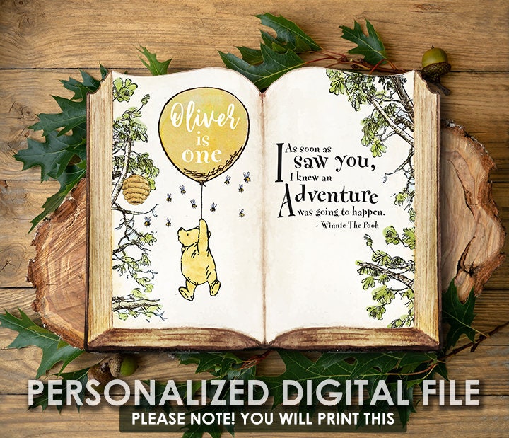 NEW! Size 8.5x11 / 16x20/ 11x14 / Digital File Personalized for you!  Classic Winnie The Pooh Book Baby Shower Birthday