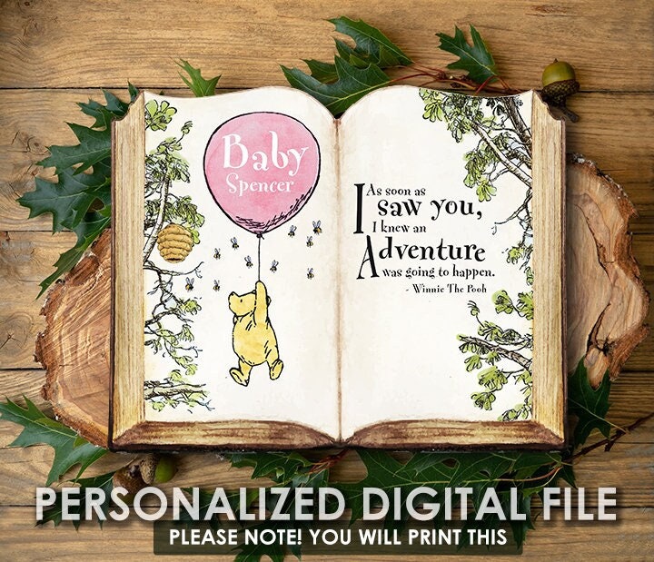 NEW! Size 8.5x11 / 16x20/ 11x14 / Digital File Personalized for you!  Classic Winnie The Pooh Book Baby Shower Birthday
