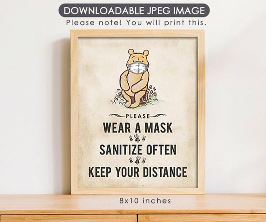 Wear A Mask - Downloadable Winnie the Pooh Party Sign