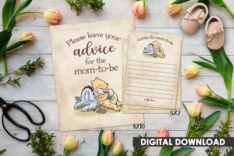 Advice for Mom-to-be Sign with Advice Cards - Downloadable Winnie the Pooh Party Sign - spikes.digitalshop