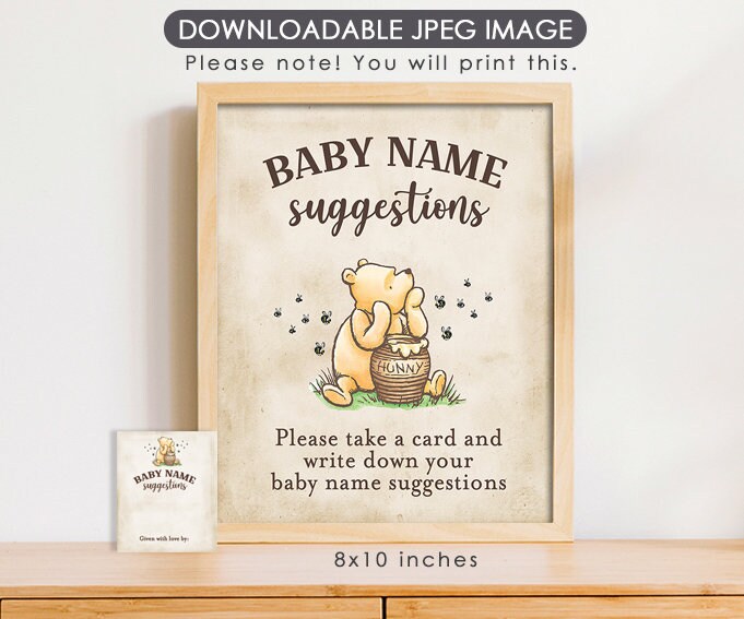 Baby Name Suggestions - Downloadable Winnie the Pooh Party Sign & Card - spikes.digitalshop