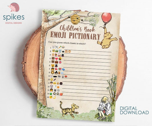 Classic Winnie The Pooh Baby Shower Games - Emoji Emojis Pictionary Card - Instant Download