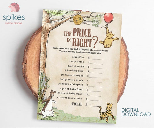 Classic Winnie The Pooh Baby Shower Games - The Price Is Right - Instant Download