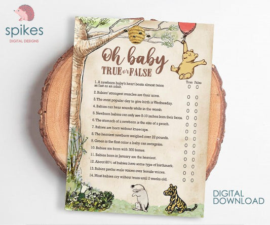 Classic Winnie The Pooh Baby Shower Games - Oh Baby True or False - Instant Download