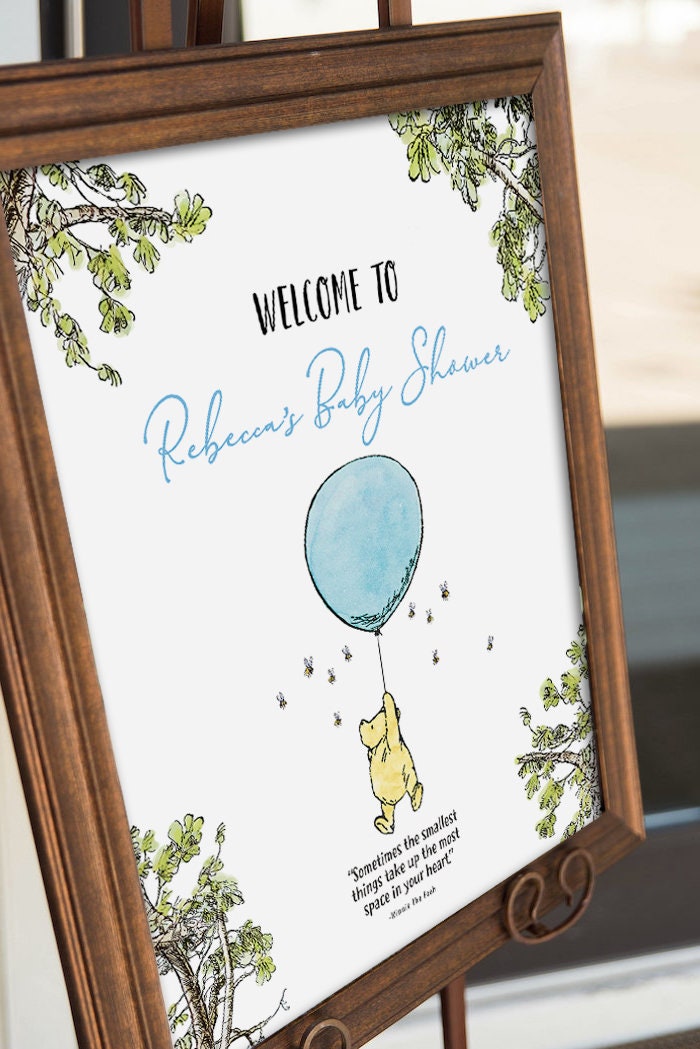 Classic Winnie The Pooh Baby Shower Birthday Poster / Welcome Sign / Personalized Digital File/ Blue Yellow Pink Green Gender Neutral