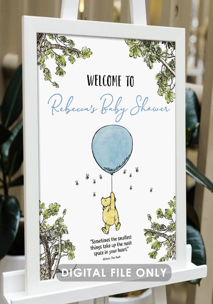 Classic Winnie The Pooh Baby Shower Birthday Poster / Welcome Sign / Personalized Digital File/ Blue Yellow Pink Green Gender Neutral