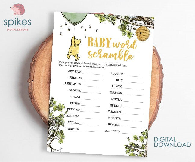 12 Games! GENDER NEUTRAL Bundle / Classic Winnie The Pooh Baby Shower Games Pack / Instant Download / 5x7 inches - spikes.digitalshop