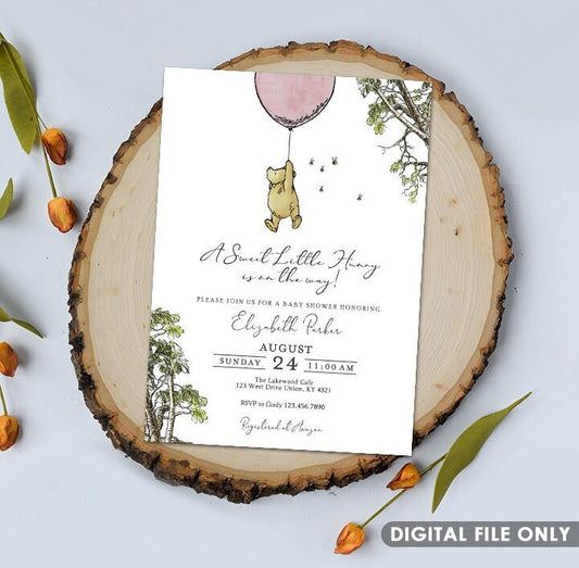 Classic Winnie The Pooh Invitation Card / Personalized for Baby Shower or Birthday