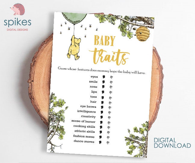 Gender Neutral - Classic Winnie The Pooh Baby Shower Games - Baby Traits and Features - Green Balloon - spikes.digitalshop