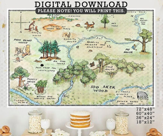 Hundred Acre Wood Map Backdrop/ Classic Winnie The Pooh - Instant Download