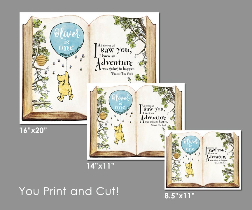 NEW! Size 8.5x11 / 16x20/ 11x14 / Digital File Personalized for you!  Classic Winnie The Pooh Book Baby Shower Birthday