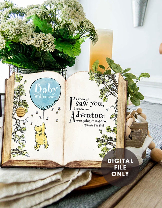 NEW! Size 8.5x11 / 16x20/ 11x14 / Digital File Personalized for you!  Classic Winnie The Pooh Book Baby Shower Birthday
