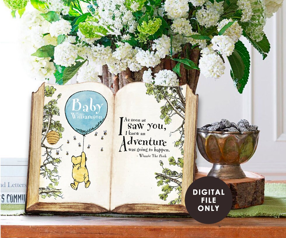 NEW! Size 8.5x11 / 16x20/ 11x14 / Digital File Personalized for you!  Classic Winnie The Pooh Book Baby Shower Birthday