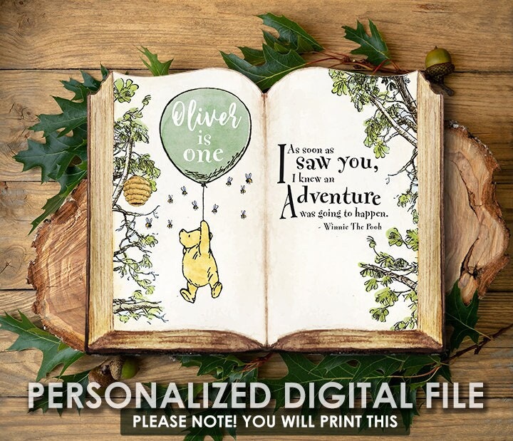NEW! Size 8.5x11 / 16x20/ 11x14 / Digital File Personalized for you!  Classic Winnie The Pooh Book Baby Shower Birthday