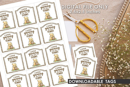 DOWNLOADABLE Classic Winnie The Pooh Thank You Favor Tags / Baby Shower or Birthday / Instant Download