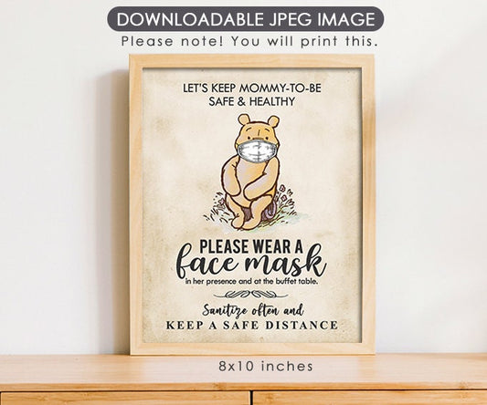 Please wear a Face Mask - Downloadable Winnie the Pooh Party Sign