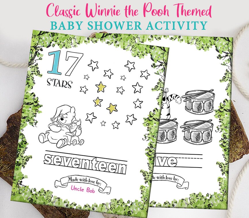 Classic Winnie The Pooh Baby Shower Games / Pink for Girl/ Baby Language  Around The World / Instant Download / 5x7 inches by Spikes Digitals