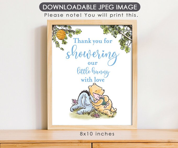 Thank You for Showering - Downloadable Winnie the Pooh Baby Shower Sign - spikes.digitalshop