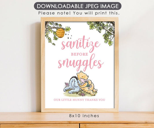 Sanitize Before Snuggles - Downloadable Winnie the Pooh Party Sign