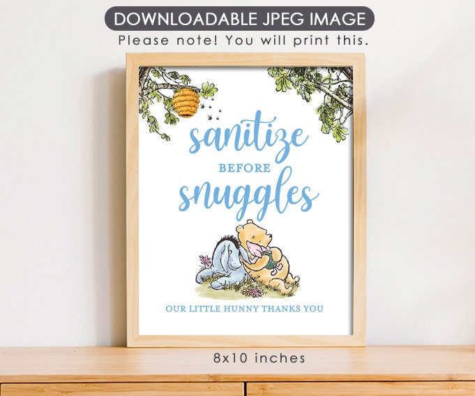 Sanitize Before Snuggles - Downloadable Winnie the Pooh Party Sign