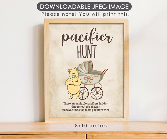 Pacifier Hunt - Downloadable Winnie the Pooh Baby Shower Sign - spikes.digitalshop