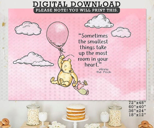 Download in Seconds! Digital Backdrop Classic Winnie The Pooh Baby Shower Birthday / Pink Background DIGITAL FILE / Instant Download