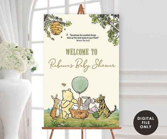 Classic Winnie The Pooh Baby Shower Birthday Poster / Welcome Sign / Personalized Digital File