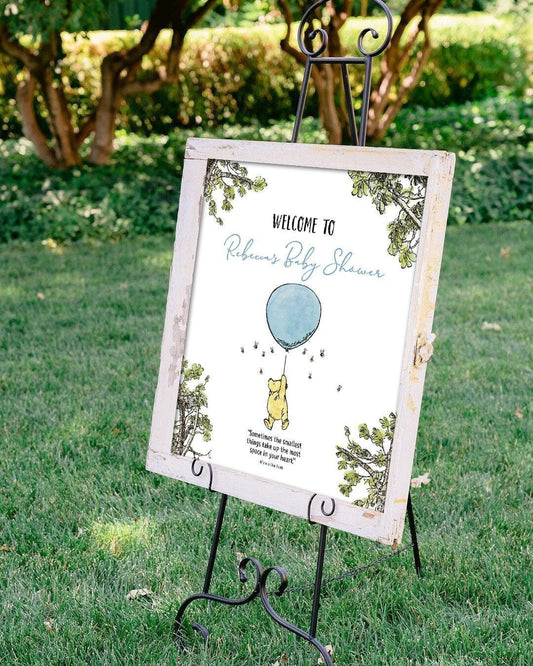 Classic Winnie The Pooh Baby Shower Birthday Poster / Welcome Sign / Personalized Digital File/ Blue Yellow Pink Green Gender Neutral