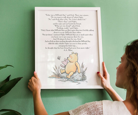 Download in seconds! Today was a Difficult Day / Pooh Piglet Friendship Story / Classic Winnie The Pooh Best Friend Quote Nursery Room / DIGITAL FILE