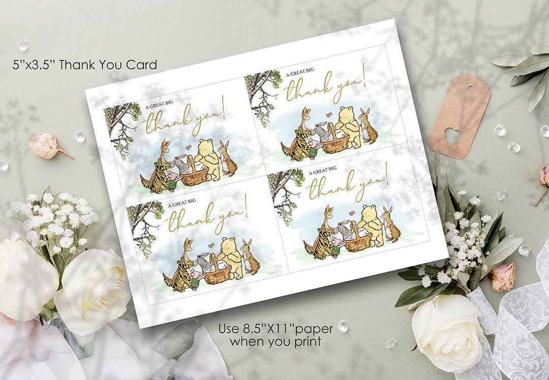 Baby Shower Invitation Card Bundle Pak - Classic Winnie The Pooh Theme - spikes.digitalshop