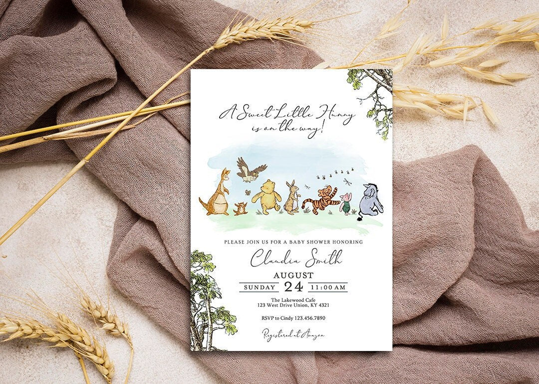 Classic Winnie The Pooh Baby Shower Invitation Card for Gender Neutral / Pooh and Hunny Jar / Personalized / Digital Only