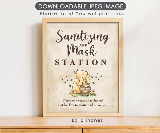 Sanitizing Mask Station - Downloadable Winnie the Pooh Party Sign - spikes.digitalshop