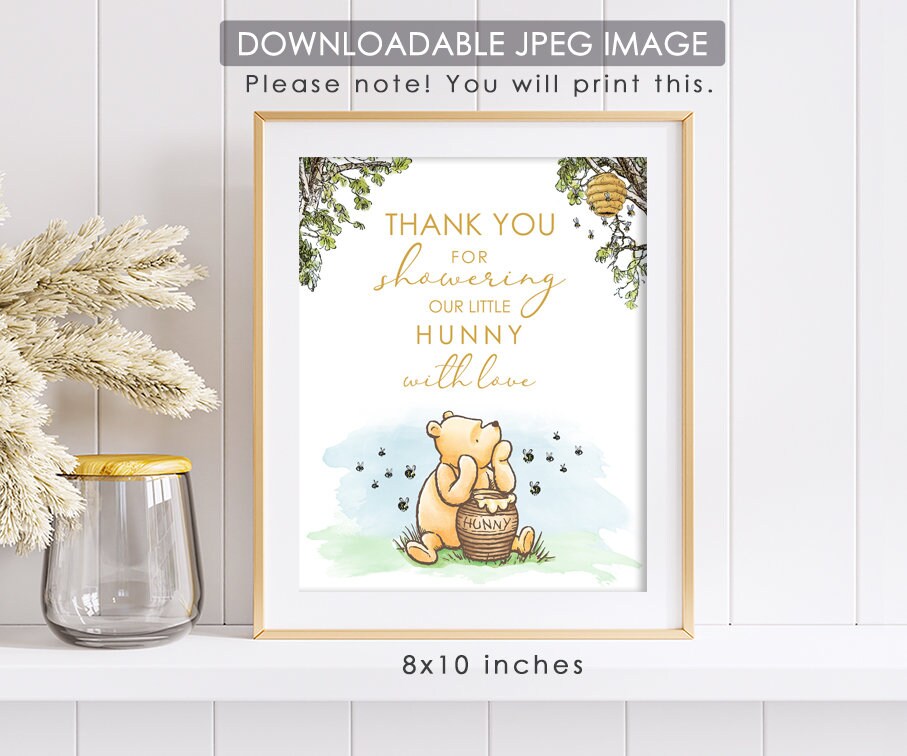 Thank You for Showering - Downloadable Winnie the Pooh Baby Shower Sign - spikes.digitalshop